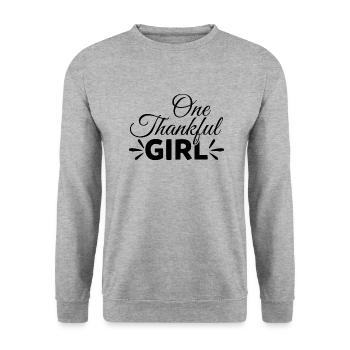 One thankful Girl - Unisex Pullover - Weißgrau meliert - Vorne - Alina (178cm) & Michal (187cm)