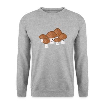 Herbstliche Pilzkolonne - Unisex Pullover - Weißgrau meliert - Vorne - Alina (178cm) & Michal (187cm)