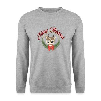 süsses Rentier Weihnachten Rudolf Merry Christmas - Unisex Pullover - Weißgrau meliert - Vorne - Alina (178cm) & Michal (187cm)