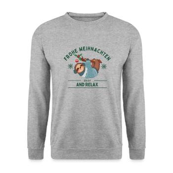 Frohe Weihnachten /entspannen & genießen - Unisex Pullover - Weißgrau meliert - Vorne - Alina (178cm) & Michal (187cm)