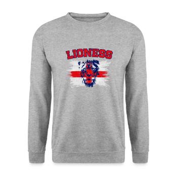 Championnes d’Angleterre de football féminin Lionnes 2022 - Sweat-shirt Unisexe - gris chiné - Devant - Alina (178cm) & Michal (187cm)