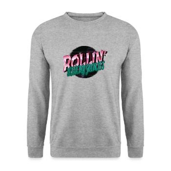 Dino Bodybuilder Bubaprints Dinosaure d’anniversaire - Sweat-shirt Unisexe - gris chiné - Devant - Alina (178cm) & Michal (187cm)