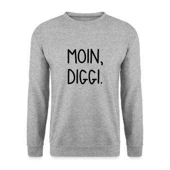 Moin, Diggi. - Unisex Pullover - Weißgrau meliert - Vorne - Alina (178cm) & Michal (187cm)
