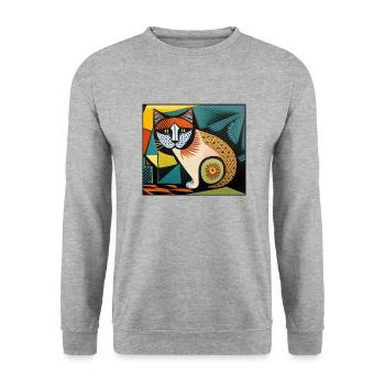 katzen 010red - Unisex Pullover - Weißgrau meliert - Vorne - Alina (178cm) & Michal (187cm)