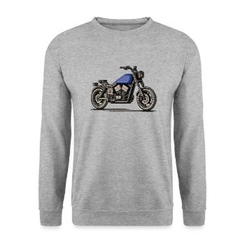 Chopper als Oldtimer Motorrad in Pixelart - Unisex Pullover - Weißgrau meliert - Vorne - Alina (178cm) & Michal (187cm)