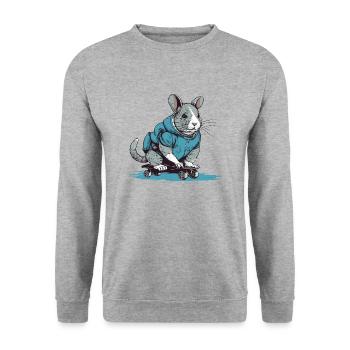 Das Chinchilla als Profi Skatboarder - Unisex Pullover - Weißgrau meliert - Vorne - Alina (178cm) & Michal (187cm)