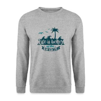 Das Leben ist am Strand schöner - Unisex Pullover - Weißgrau meliert - Vorne - Alina (178cm) & Michal (187cm)