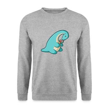 hugadino dino eats ice cream, cute dinosaur - Unisex Sweatshirt - salt & pepper - Front - Alina (178cm) & Michal (187cm)
