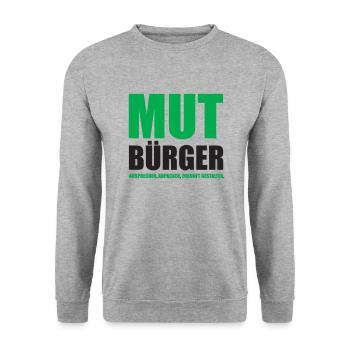 Mutbürger - Ansprechen Anpacken Zukunft Gestalten - Unisex Pullover - Weißgrau meliert - Vorne - Alina (178cm) & Michal (187cm)