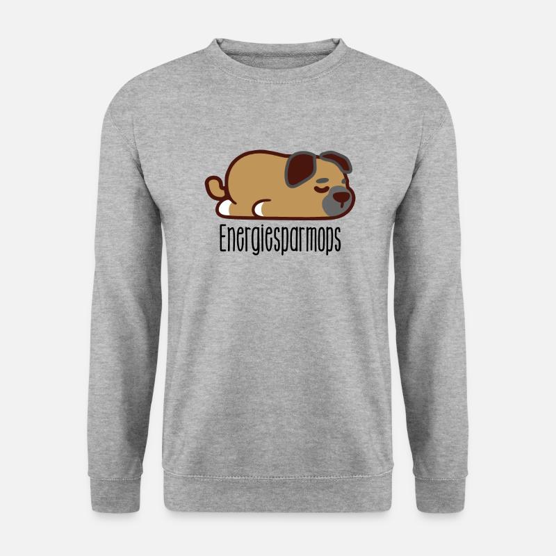 Mops im Energiesparmodus - Energiesparmops - Unisex Pullover - Weißgrau meliert