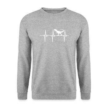 Heartbeat Tyrannosaurus Dino - T-Rex Dinosaur - Unisex Sweatshirt - salt & pepper - Front - Alina (178cm) & Michal (187cm)