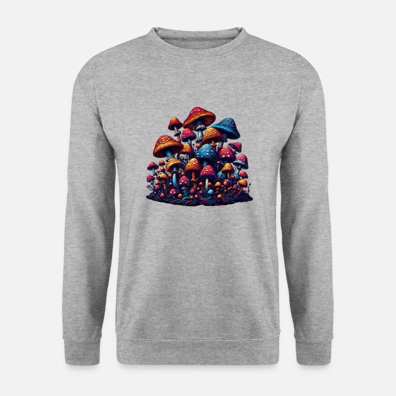 Psychedelic Mushroom Magic - Unisex Pullover - Weißgrau meliert