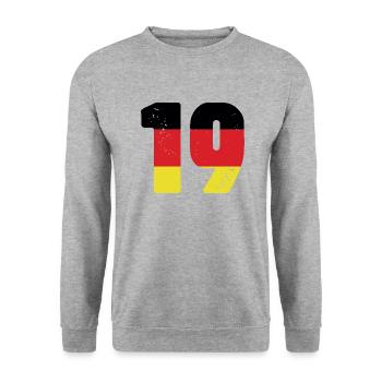 19 Numéro Jersey Allemagne - Sweat-shirt Unisexe - gris chiné - Devant - Alina (178cm) & Michal (187cm)