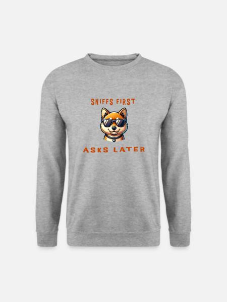 Sniffs first, asks later - cooler Shiba Inu - Unisex Pullover - Weißgrau meliert