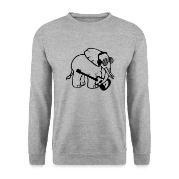 Elefant Spielt Gitarre Musik Party Band Gitarrist - Unisex Pullover - Weißgrau meliert - Vorne - Alina (178cm) & Michal (187cm)