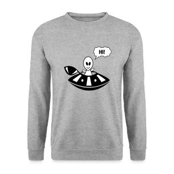 Alien ufo hi - Unisex Pullover - Weißgrau meliert - Vorne - Alina (178cm) & Michal (187cm)