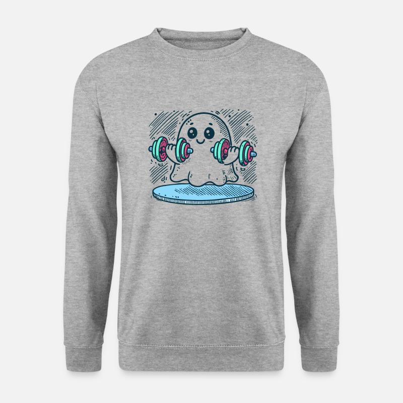 Fitness-Geist mit Hanteln - Unisex Pullover - Weißgrau meliert