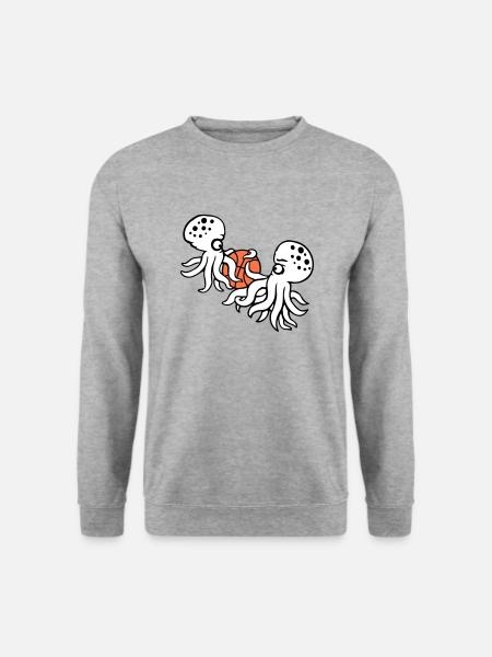 2 Oktopus Basketball spielen Ball Team Sport Hobby - Unisex Pullover - Weißgrau meliert