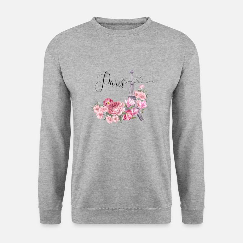 "Romantische Eiffelturm-Zeichnung mit Blumen Paris - Unisex Pullover - Weißgrau meliert