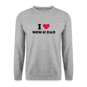 I Love Mom & Dad - Unisex Pullover - Weißgrau meliert - Vorne - Alina (178cm) & Michal (187cm)