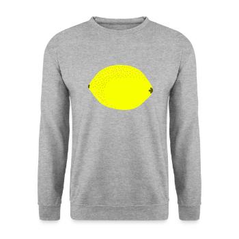 Knall Gelbe Zitrone, Obst, Geschenkidee - Unisex Pullover - Weißgrau meliert - Vorne - Alina (178cm) & Michal (187cm)