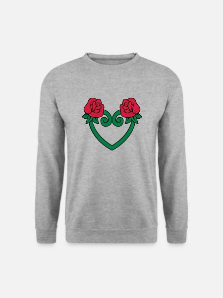 Rose Blumen-Herz 3c - Unisex Pullover - Weißgrau meliert