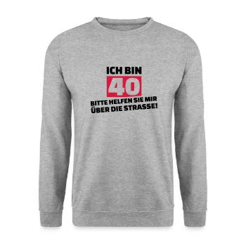 40. Geburtstag - Unisex Pullover - Weißgrau meliert - Vorne - Alina (178cm) & Michal (187cm)