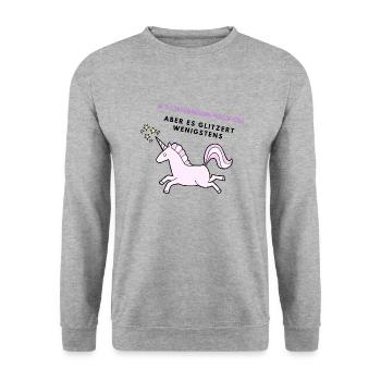 Glitzer Einhorn - Unisex Pullover - Weißgrau meliert - Vorne - Alina (178cm) & Michal (187cm)