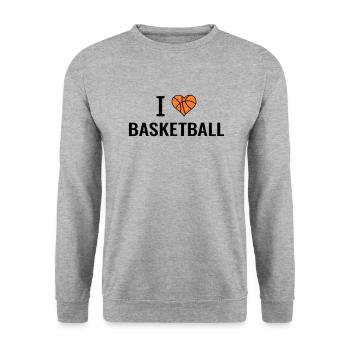 I love Basketball Basketballer Geschenkidee - Unisex Pullover - Weißgrau meliert - Vorne - Alina (178cm) & Michal (187cm)