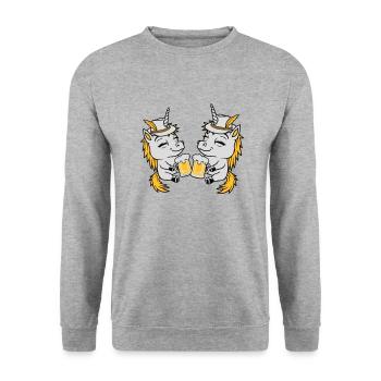 Einhorn Freunde Bier Anstoßen - Unisex Pullover - Weißgrau meliert - Vorne - Alina (178cm) & Michal (187cm)