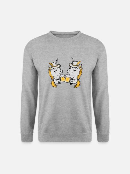 Einhorn Freunde Bier Anstoßen - Unisex Pullover - Weißgrau meliert