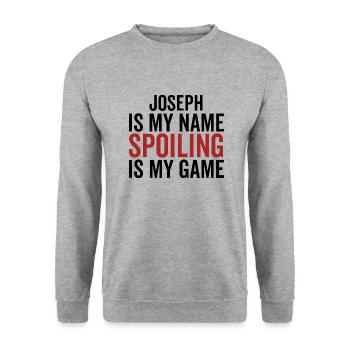 Joseph ist mein Name Verderben ist mein Spiel - Unisex Pullover - Weißgrau meliert - Vorne - Alina (178cm) & Michal (187cm)
