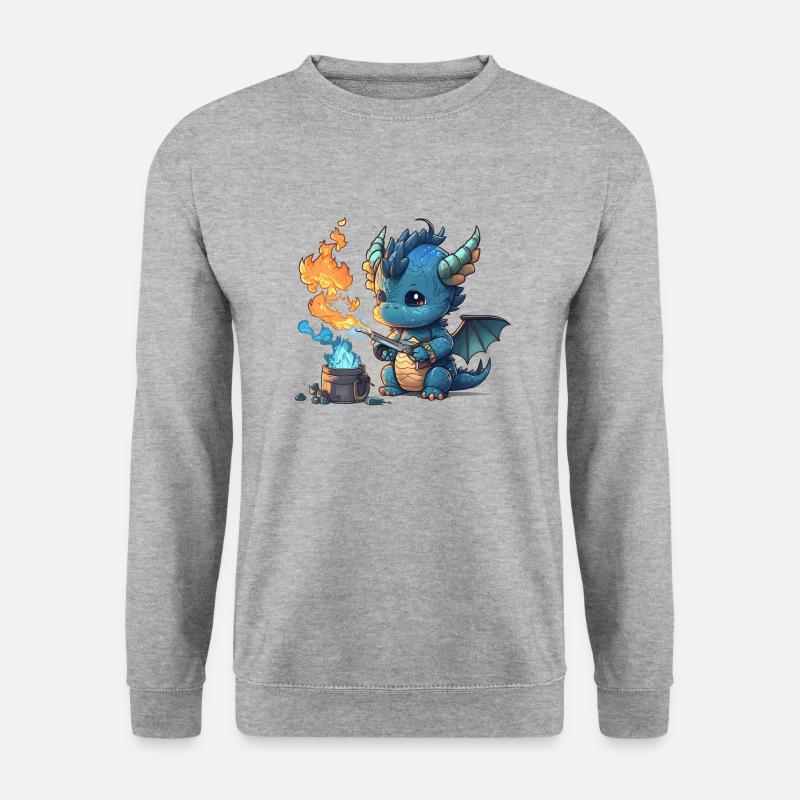 Blauber Baby Drache spielt mit Feuer und Eis! - Unisex Pullover - Weißgrau meliert
