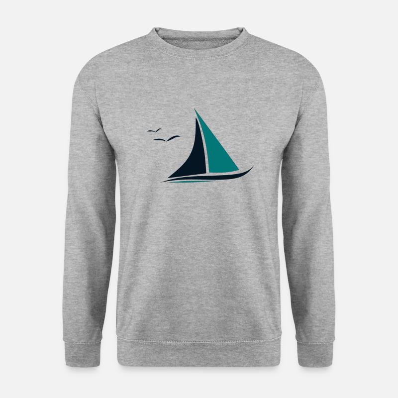 Segelboot, Möwen,Meer, Segeln - Unisex Pullover - Weißgrau meliert
