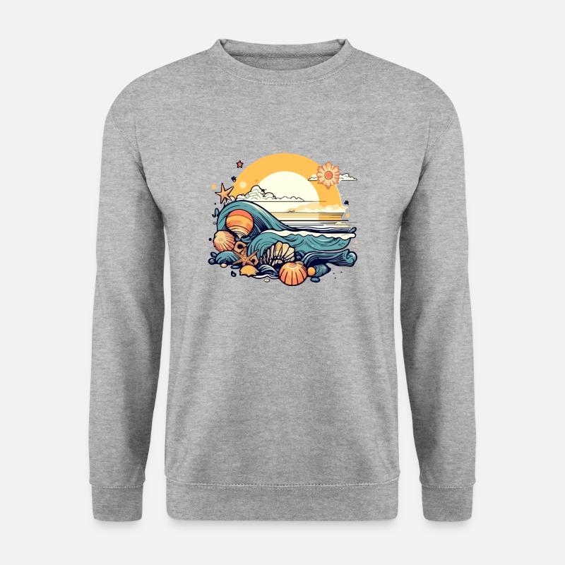 Sonnenuntergang über dem Meer - Unisex Pullover - Weißgrau meliert