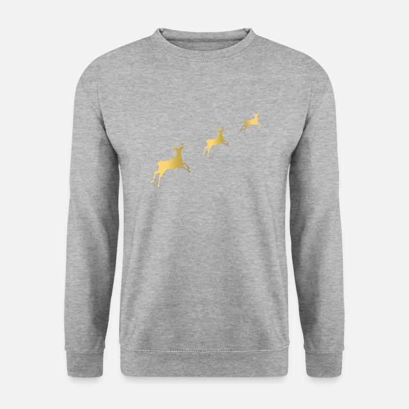 Goldene Rentiere - Unisex Pullover - Weißgrau meliert