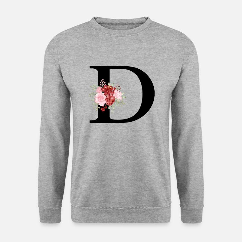 Roter Blumenbuchstabe D - Unisex Pullover - Weißgrau meliert