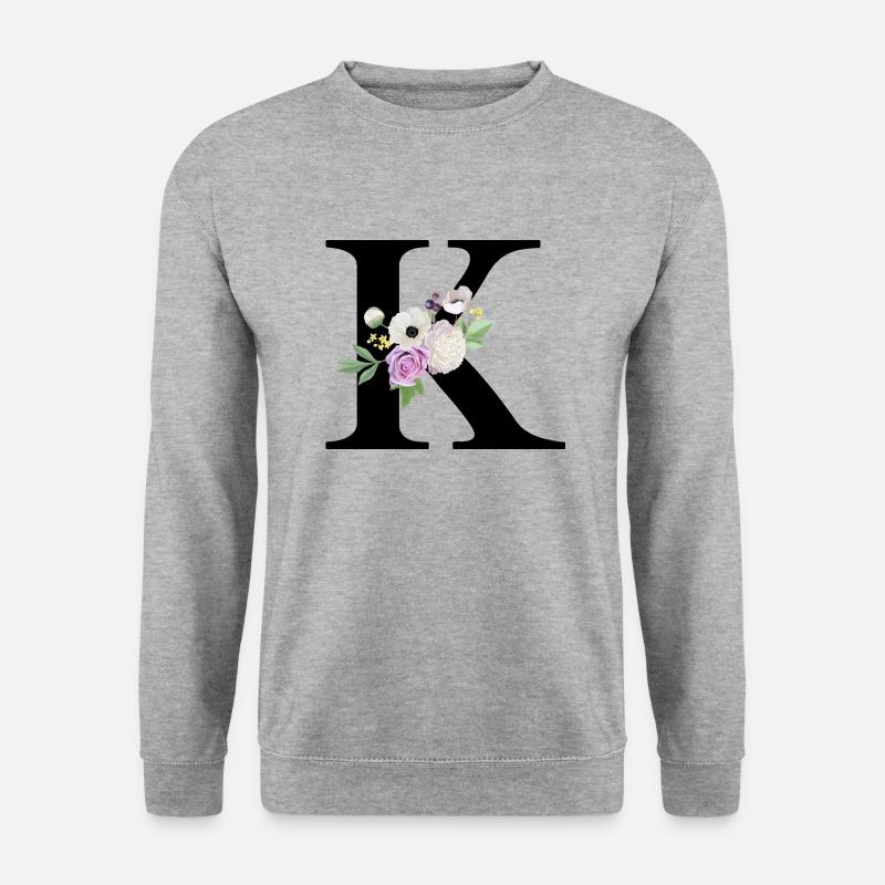 Lila floraler K-Buchstabe - Unisex Pullover - Weißgrau meliert