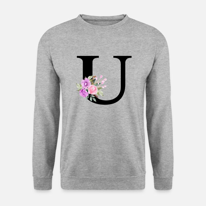Lila Blumenbuchstabe u - Unisex Pullover - Weißgrau meliert