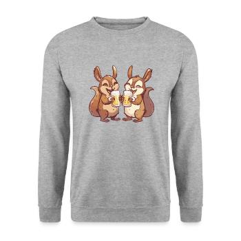 Squirrel Comic Beer Funny Booze - Unisex Sweatshirt - salt & pepper - Front - Alina (178cm) & Michal (187cm)