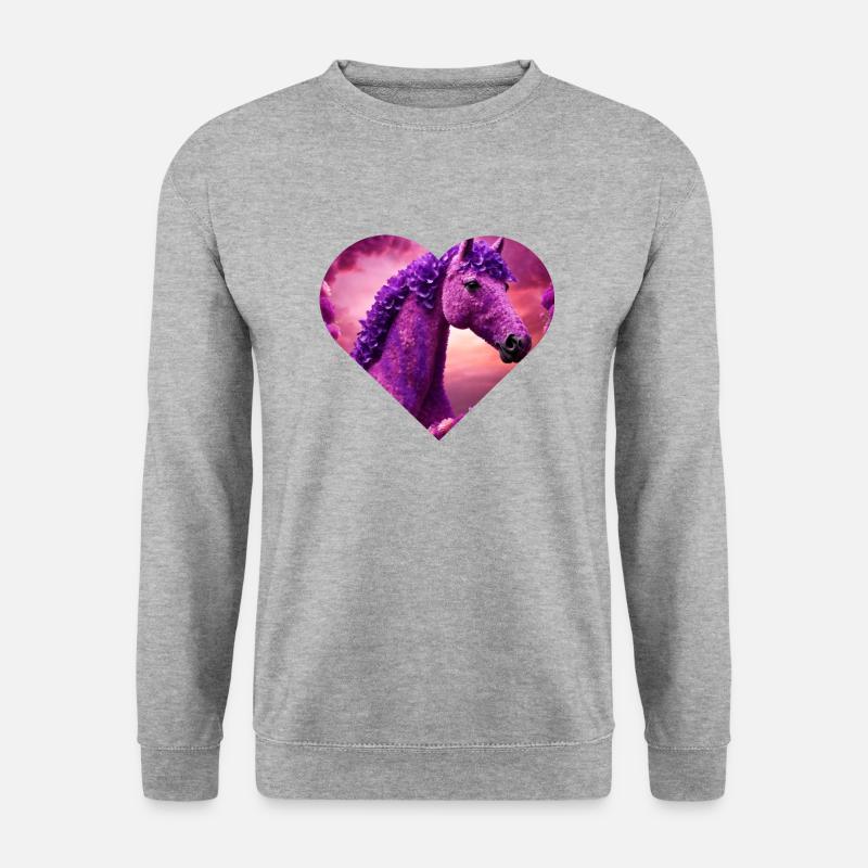 Pferd mit lila Blüten - Unisex Pullover - Weißgrau meliert