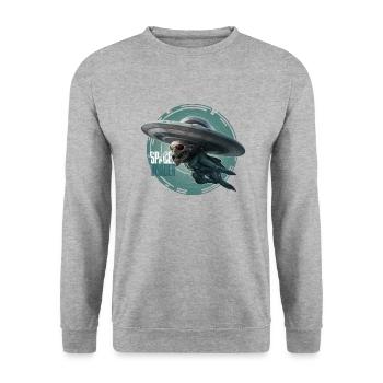 OVNI EXTRATERRESTRE, SPACE INVANDER - Sweat-shirt Unisexe - gris chiné - Devant - Alina (178cm) & Michal (187cm)