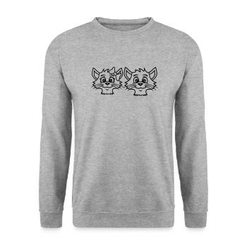Zwei Katzen Paar 2 Romantisches verliebtes Pärchen - Unisex Pullover - Weißgrau meliert - Vorne - Alina (178cm) & Michal (187cm)