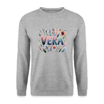 Vera Surname First name Watercolor - Unisex Sweatshirt - salt & pepper - Front - Alina (178cm) & Michal (187cm)