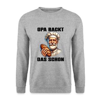 Grand-père est déjà en train de le faire - boulanger avec du pain - Sweat-shirt Unisexe - gris chiné - Devant - Alina (178cm) & Michal (187cm)