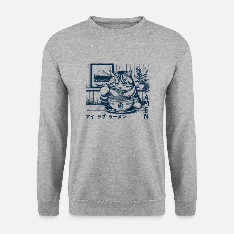 Ramen Katze - Unisex Pullover - Weißgrau meliert