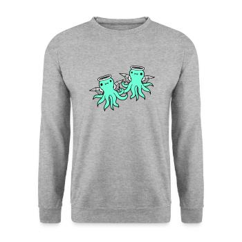 2 Oktopus Engel Team Freunde Flügel Heiligenschein - Unisex Pullover - Weißgrau meliert - Vorne - Alina (178cm) & Michal (187cm)