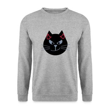 Katze mit Teufelshörnern - Unisex Pullover - Weißgrau meliert - Vorne - Alina (178cm) & Michal (187cm)