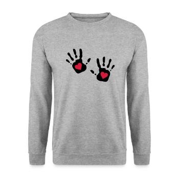 Double Handprint Red Heart - Unisex Sweatshirt - salt & pepper - Front - Alina (178cm) & Michal (187cm)