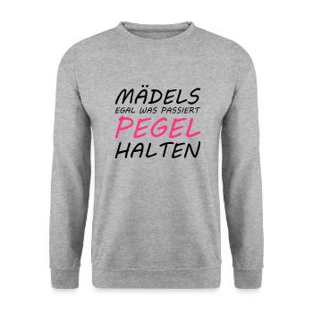 Mädels egal was passiert PEGEL halten!! - Unisex Pullover - Weißgrau meliert - Vorne - Alina (178cm) & Michal (187cm)